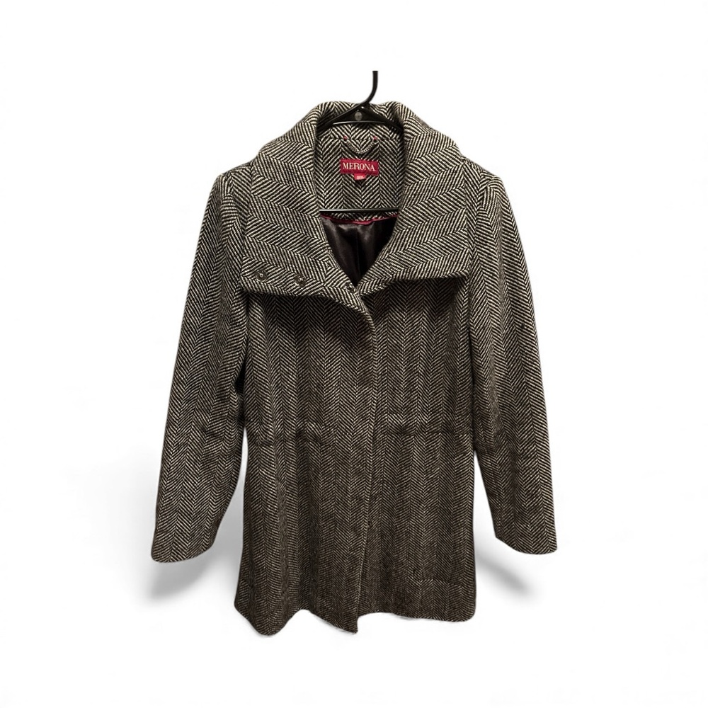 Merona Black and White Herringbone Coat